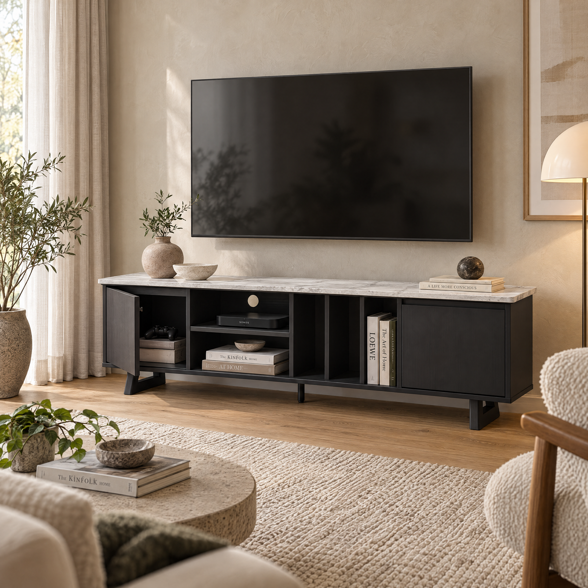 Morra TV Stand, 1.8M, Black & White
