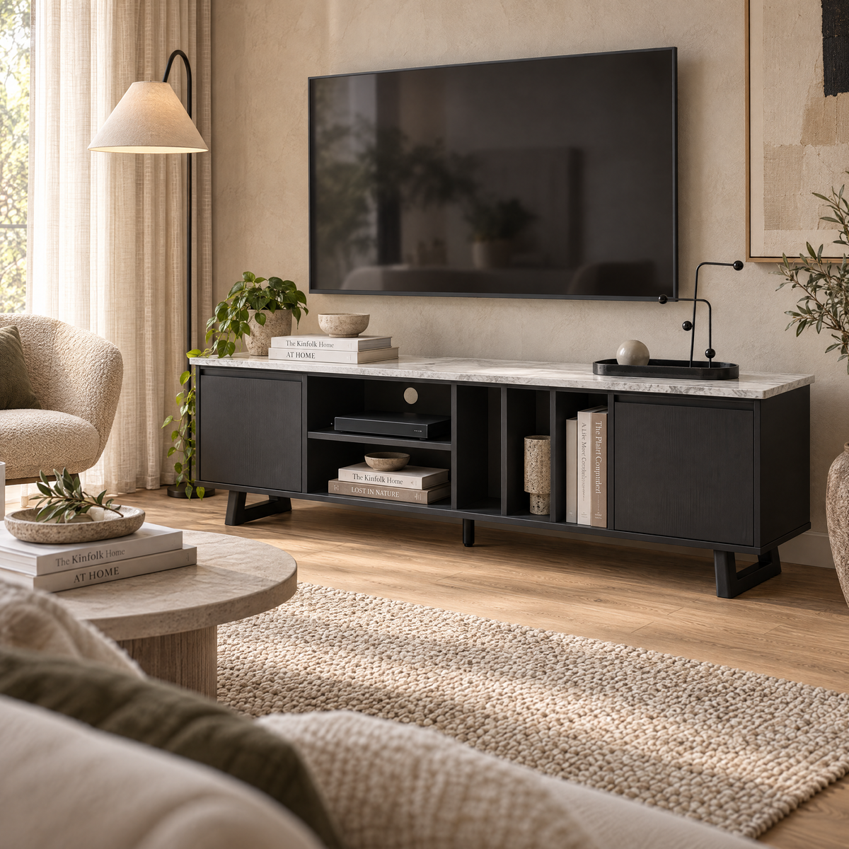 Morra TV Stand, 1.8M, Black & White