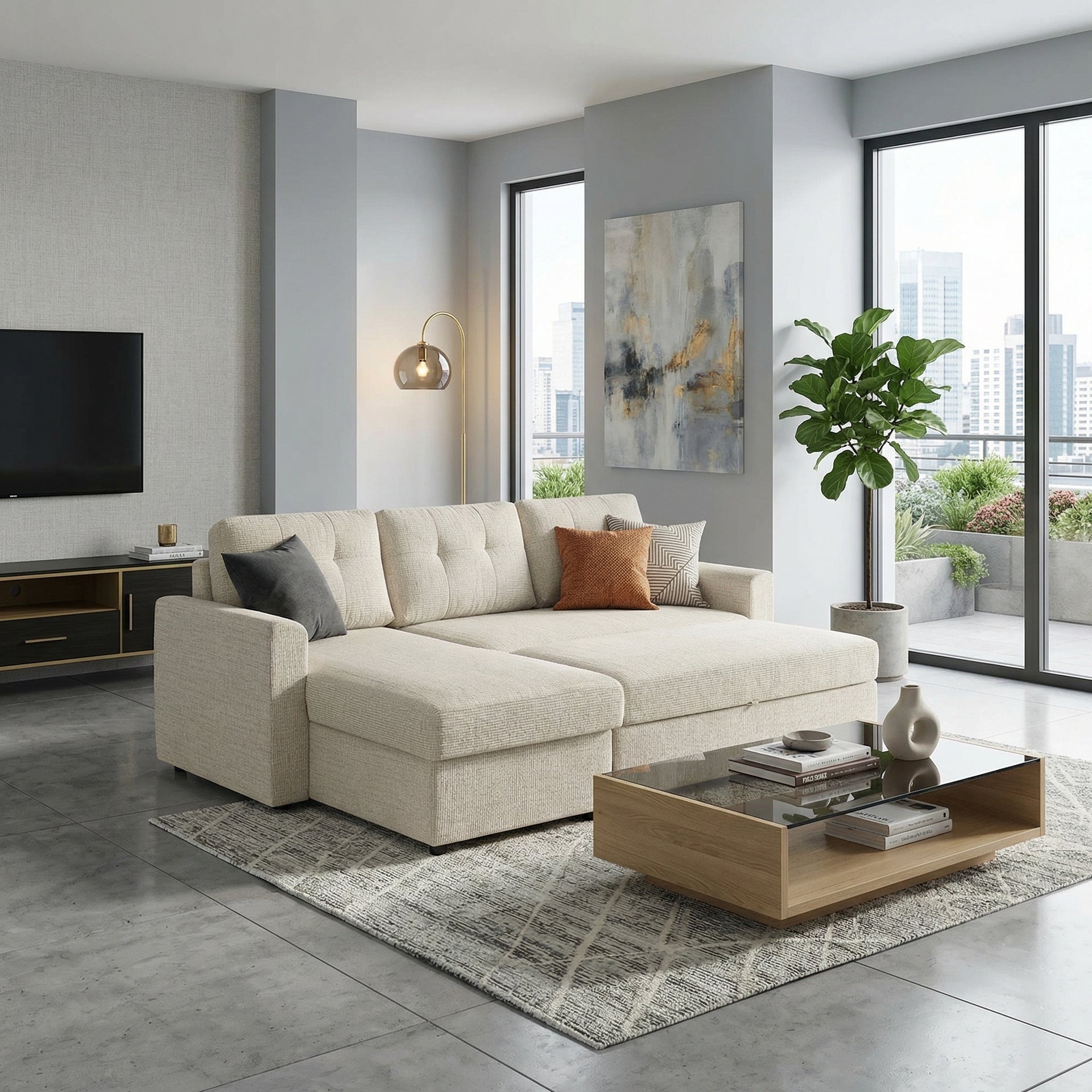 Nola 3 Seater Sofa bed with Storage, Cameo