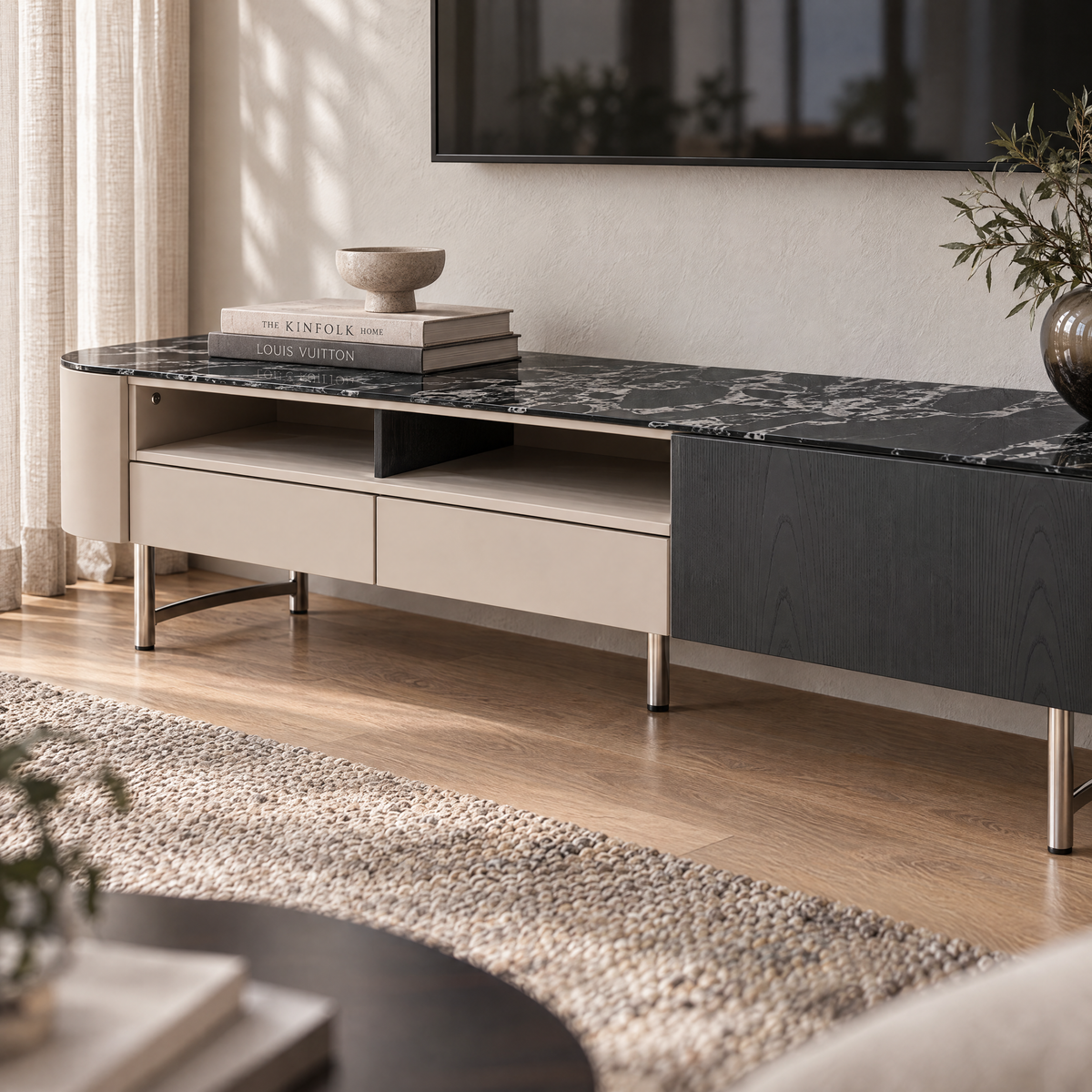 Noto TV Stand, 2M, Black Rose