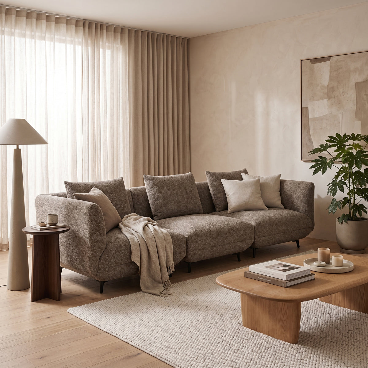Novara Sectional 3-Seater Sofa, w Ottoman, Brown