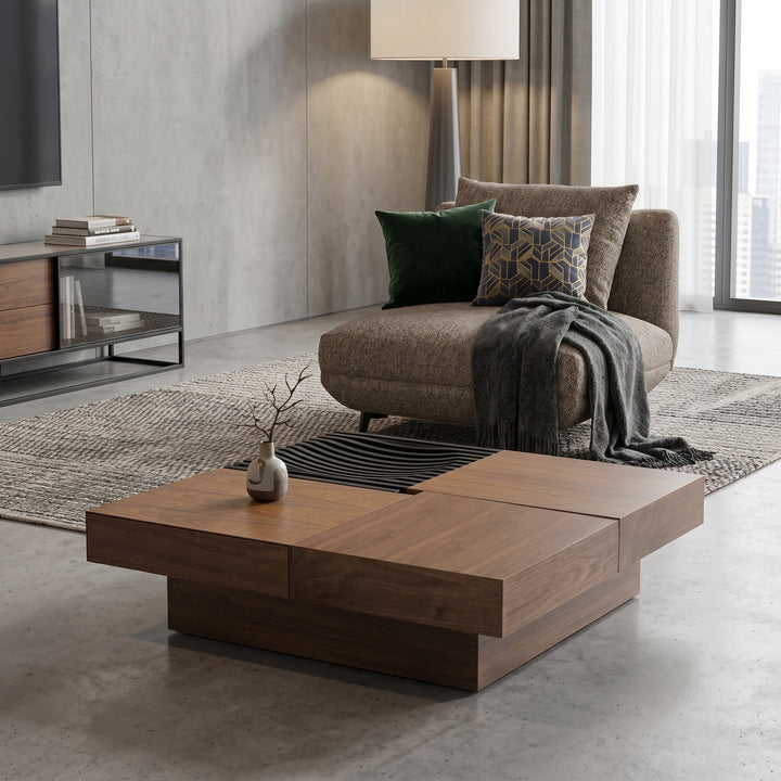 Novara sectional sofa bundle with chaise and coffee table in modern living room | Proferlo