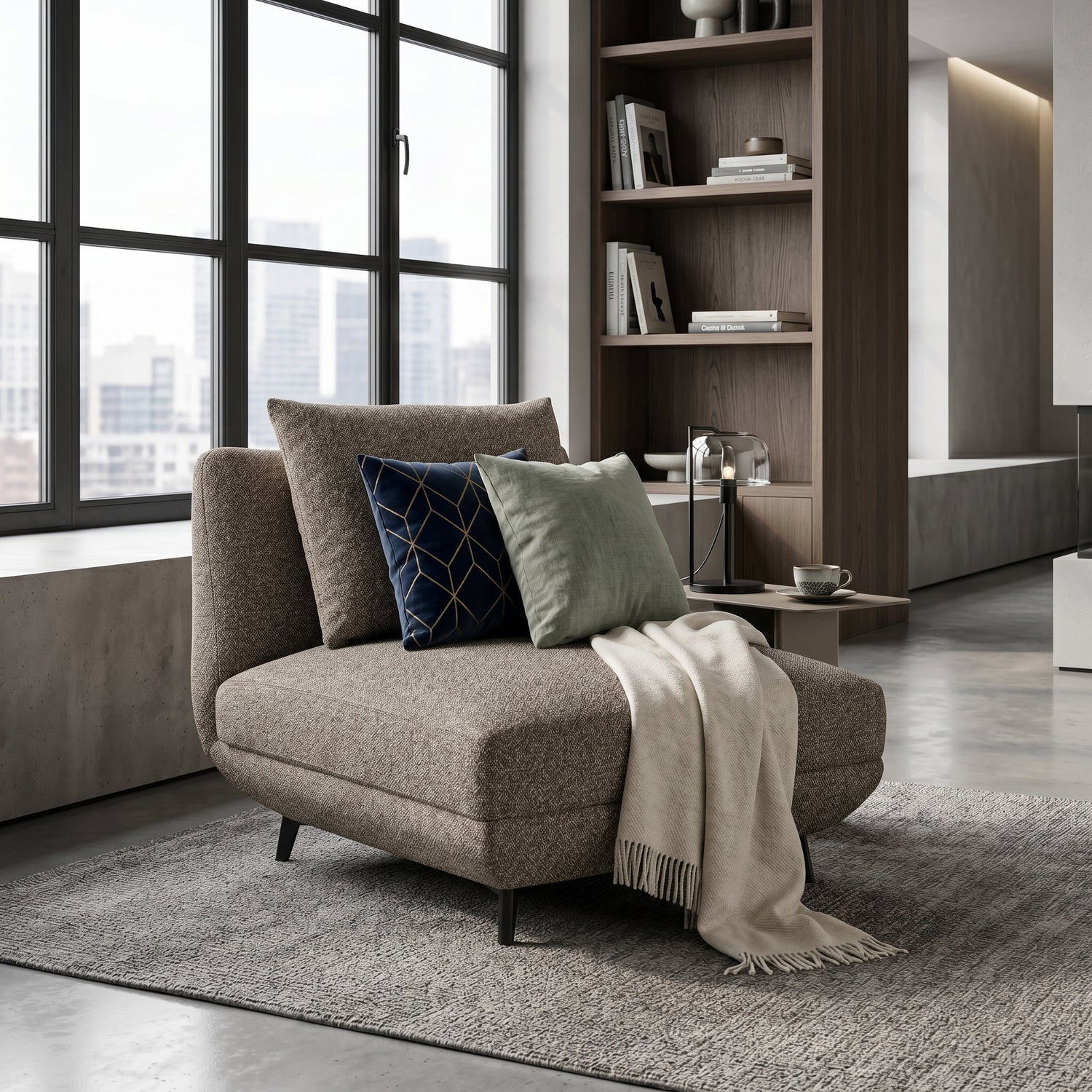 Novara sectional sofa bundle with chaise and coffee table in modern living room | Proferlo