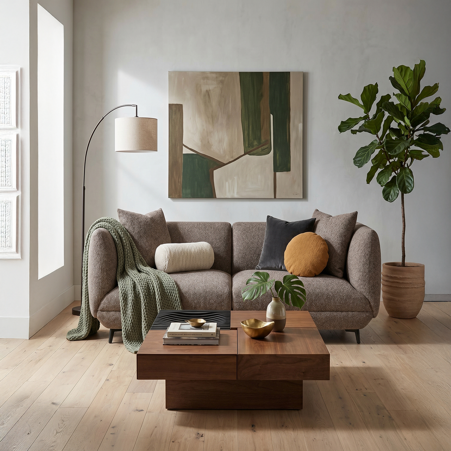 Novara brown fabric sectional sofa with cushioned backrest and modular seating | Proferlo