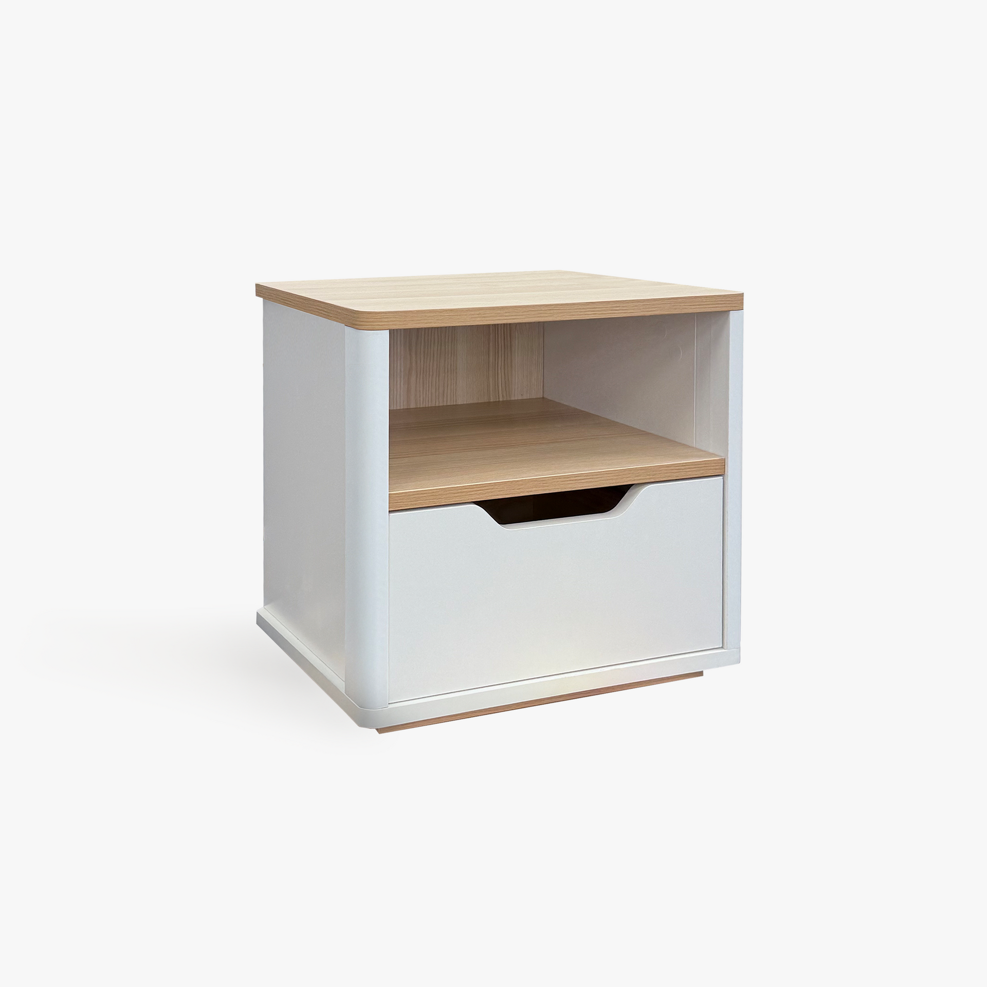 Orino Bedside Table, White & Diamond Wood
