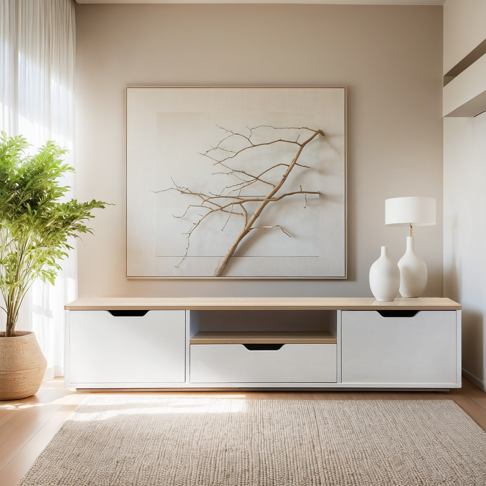 Orino TV Stand, 1.8M, Diamond Wood & White