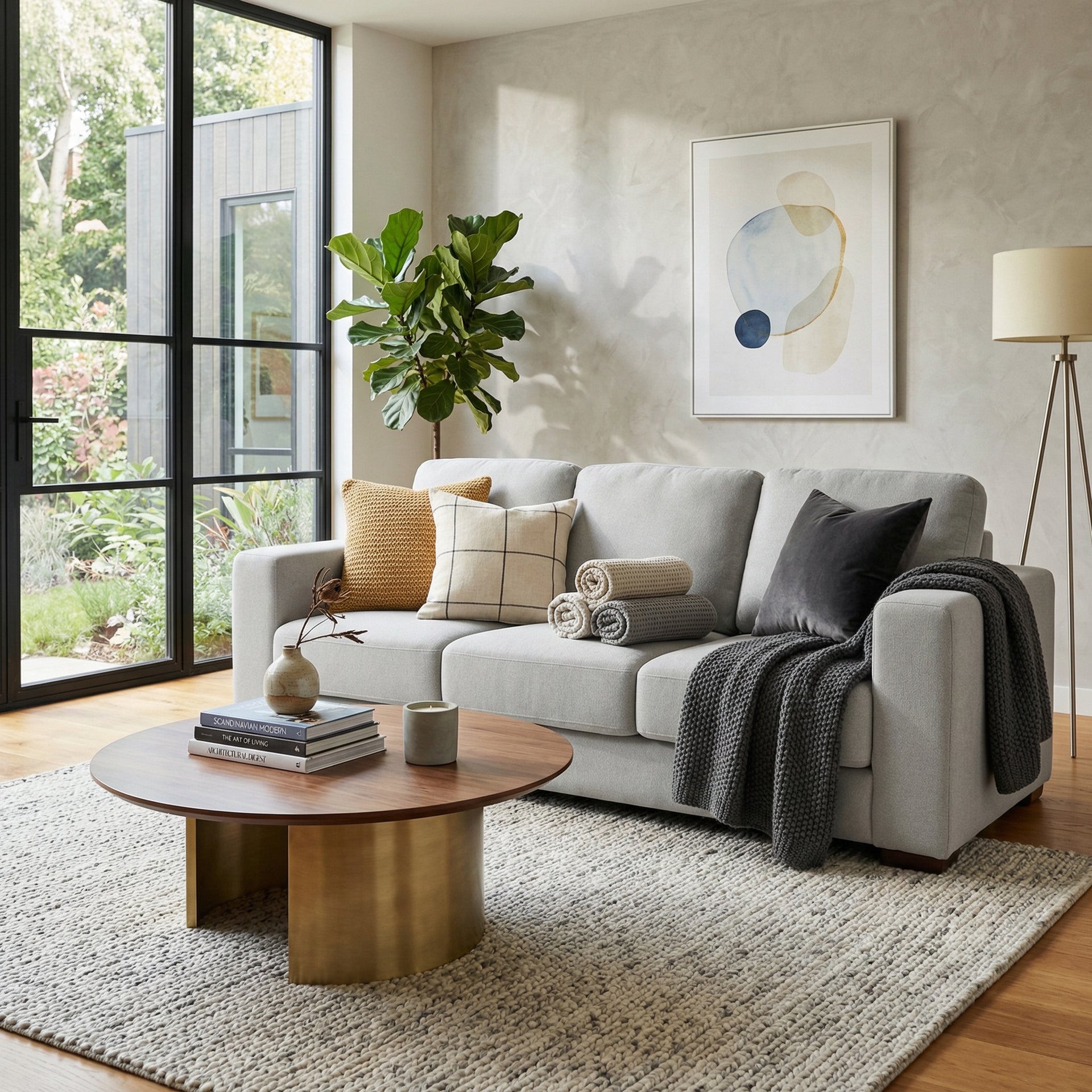 Osani Fabric Three seater Sofa, Light Grey