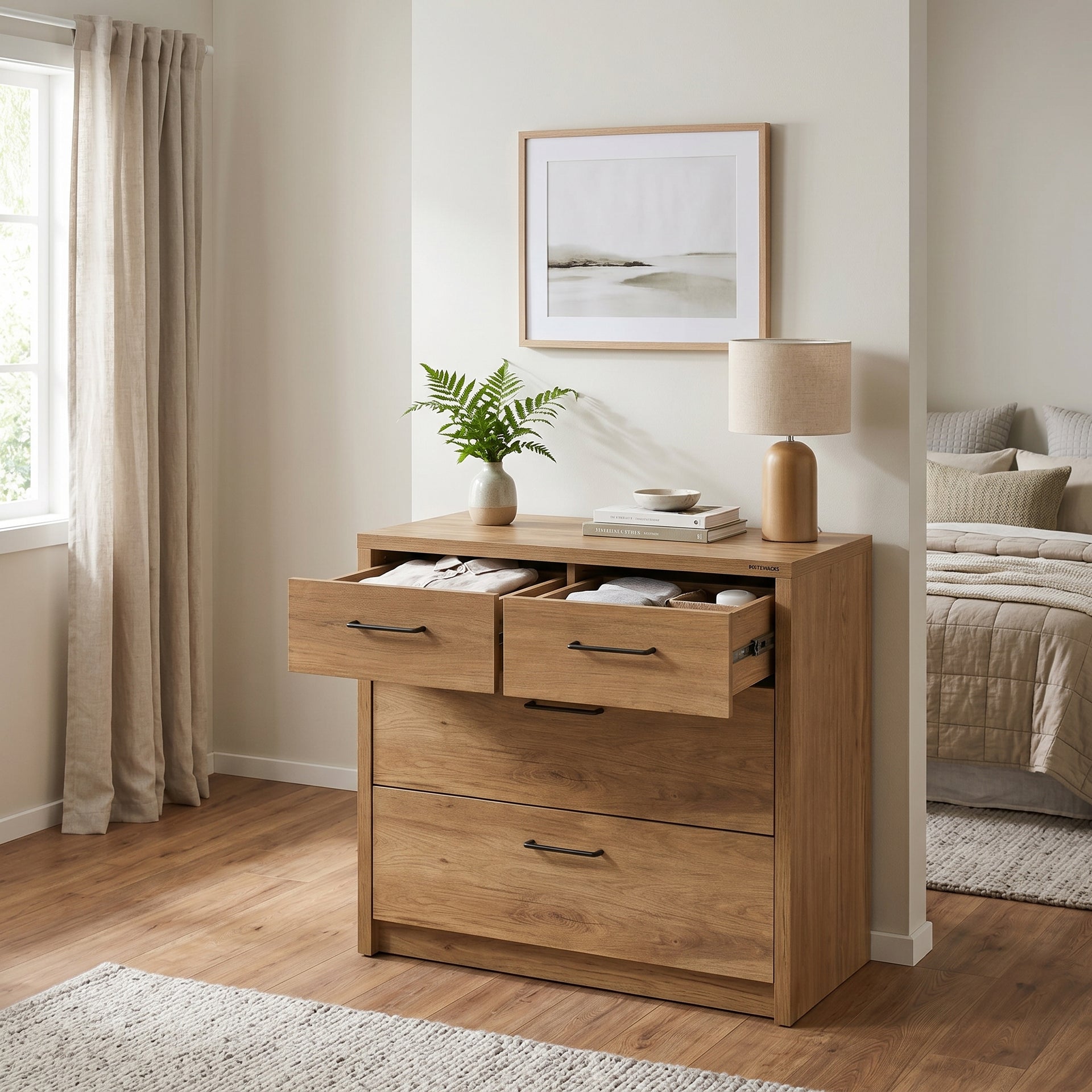 Platsa 2 over 2 Drawer Lowboy, Grey Oak