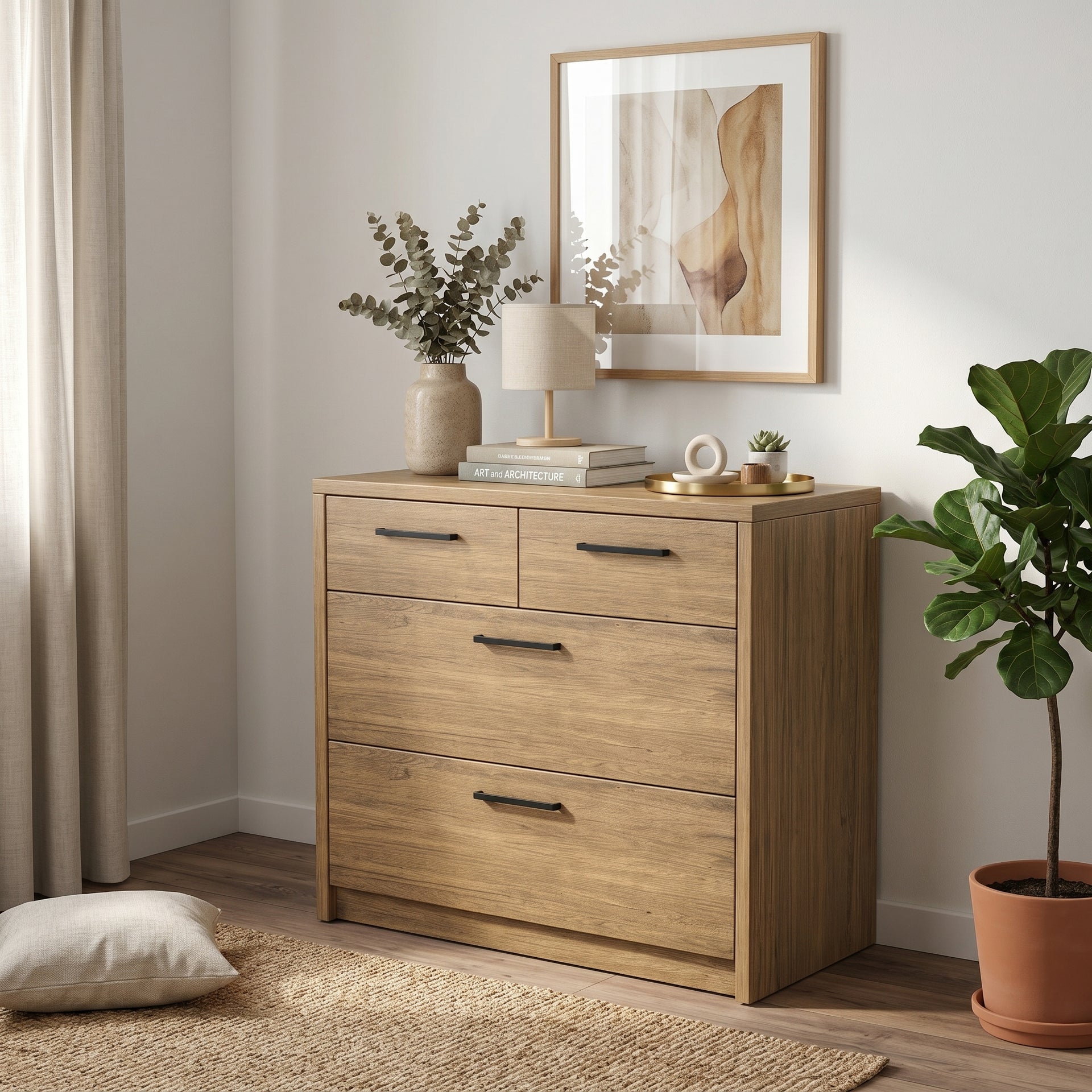 Platsa 2 over 2 Drawer Lowboy, Grey Oak