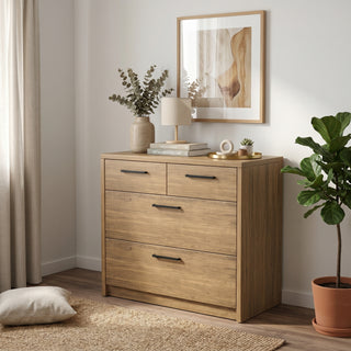Platsa 2 over 2 Drawer Lowboy, Grey Oak