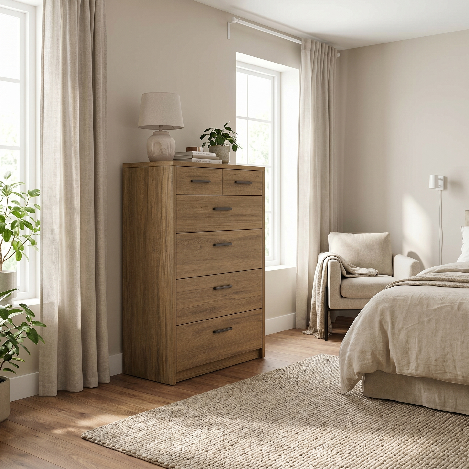 Platsa 2 Over 4 Drawer Tallboy, Grey Oak