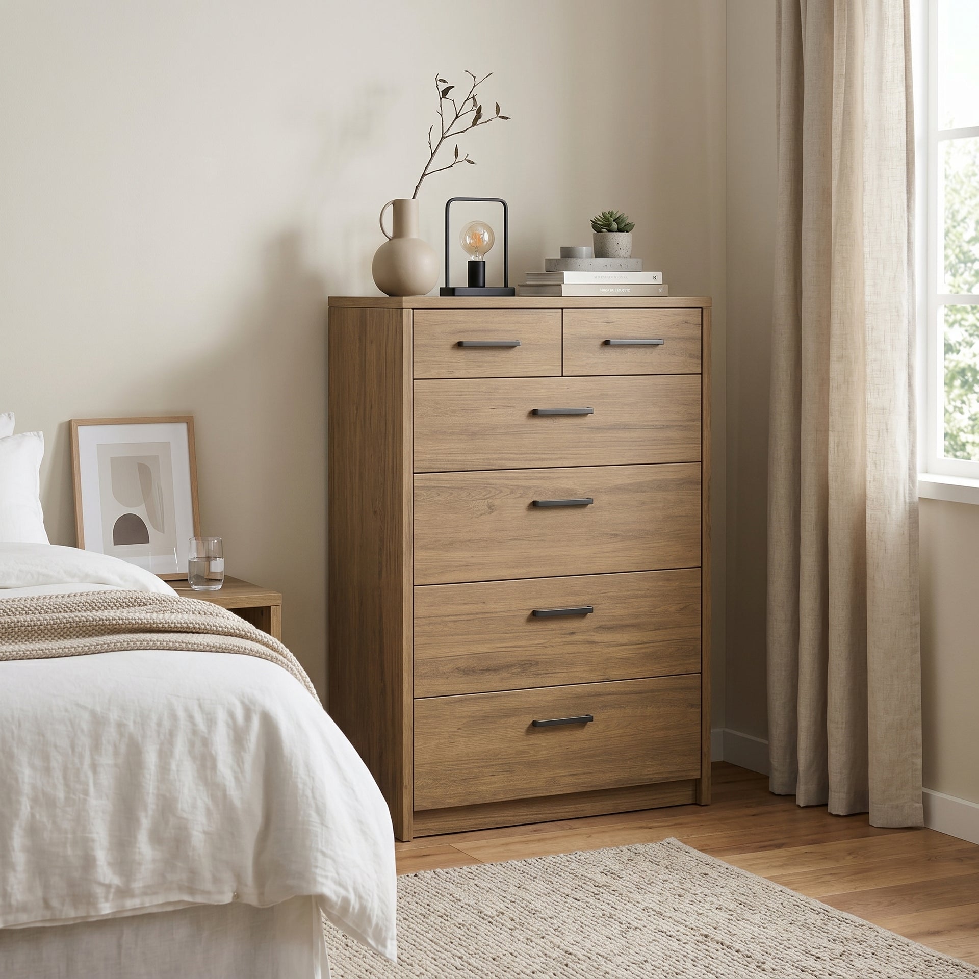 Platsa 2 Over 4 Drawer Tallboy, Grey Oak