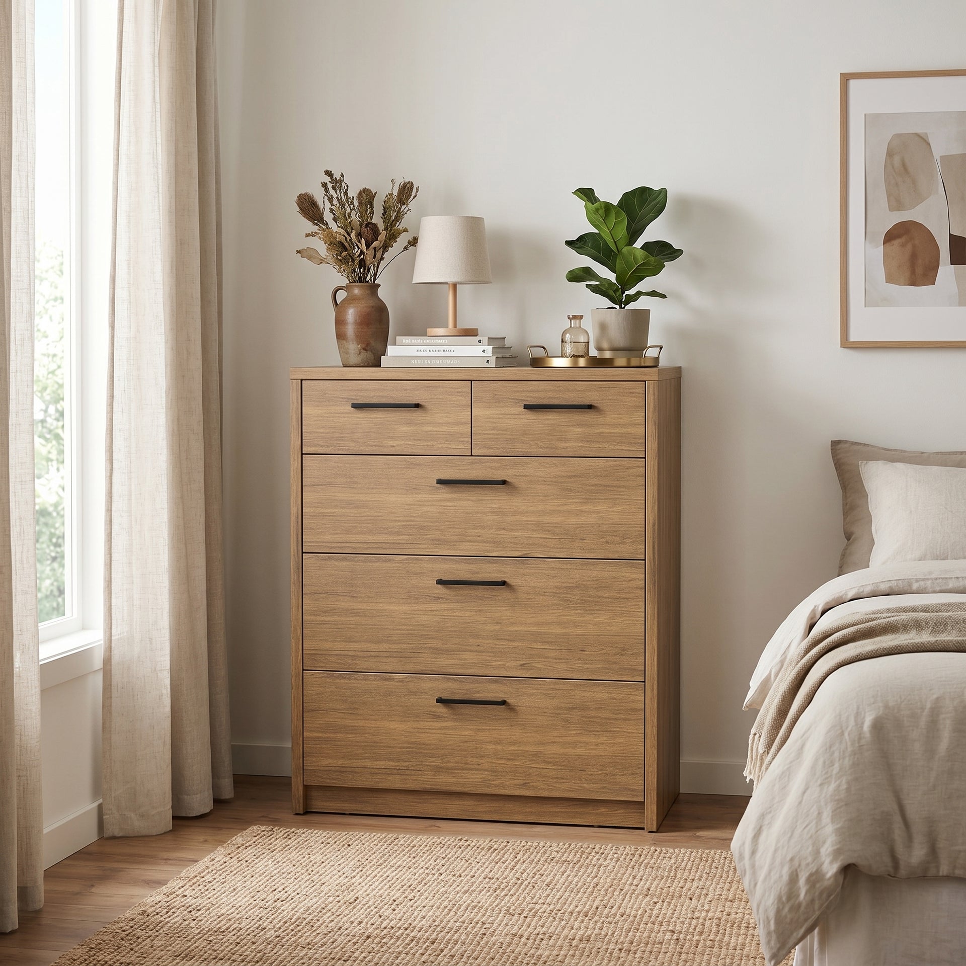 Platsa 2 over 3 Drawer Tallboy, Grey Oak