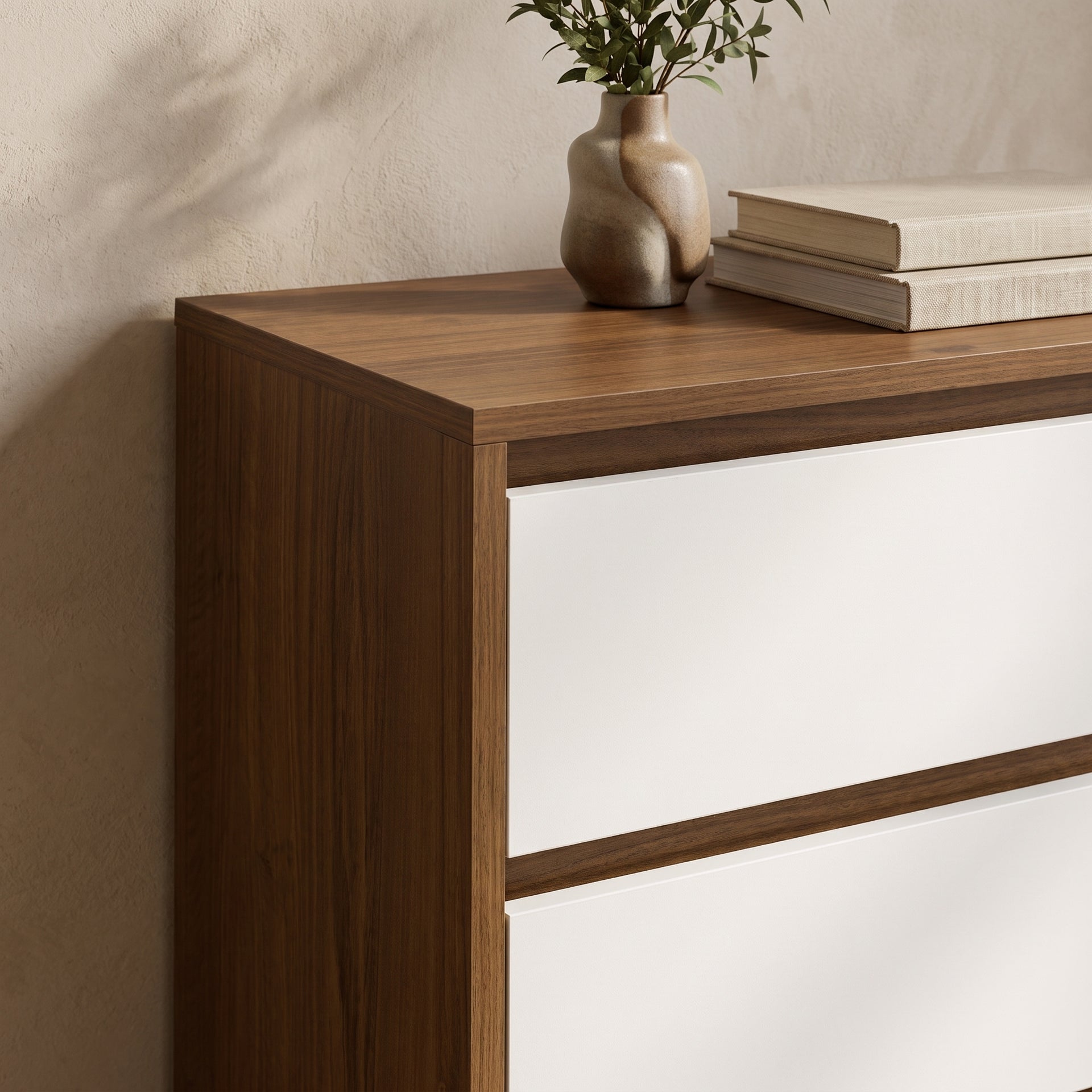 Polia 6 Drawers Chest, Brown & White
