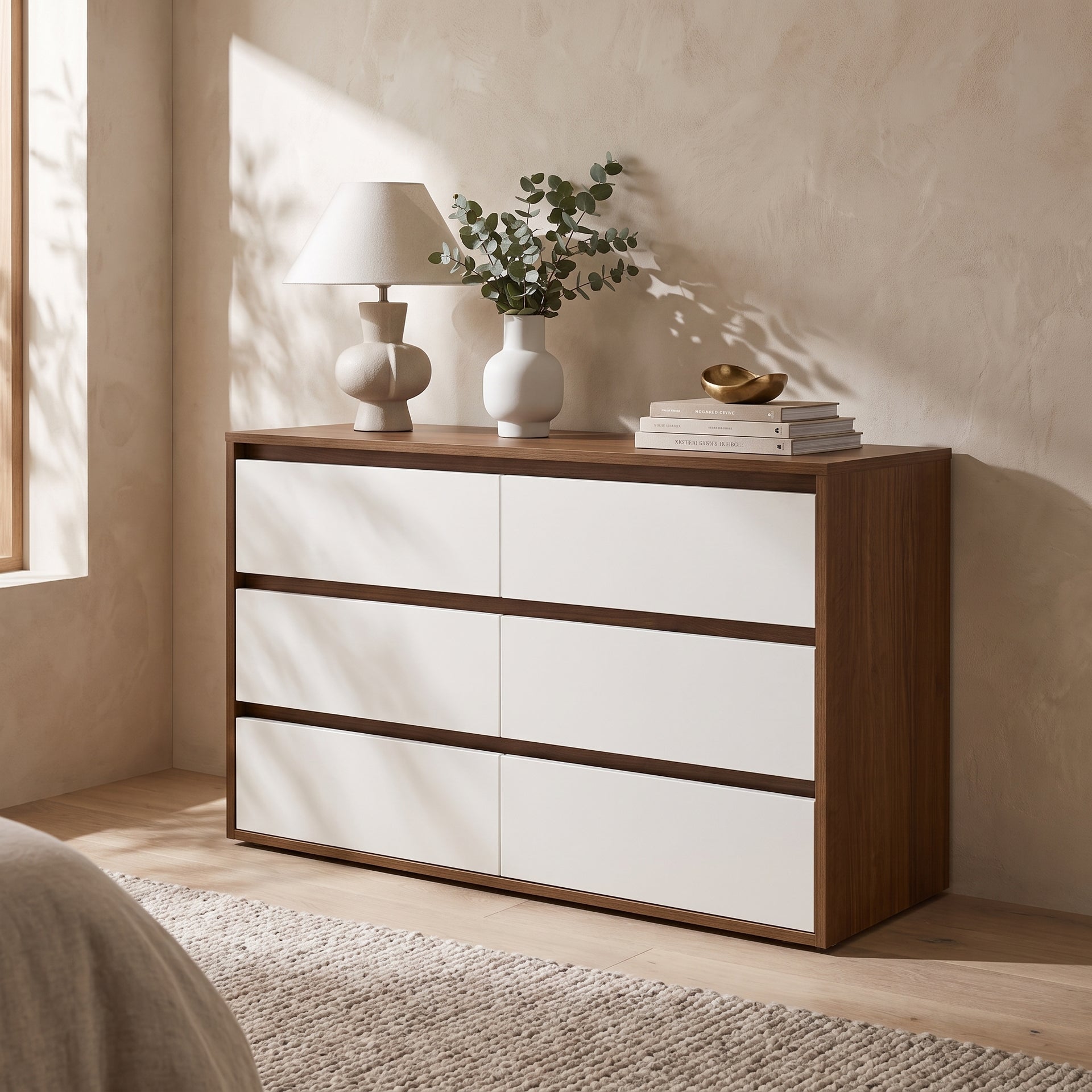 Polia 6 Drawers Chest, Brown & White