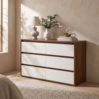 Polia 6 Drawers Chest, Brown & White