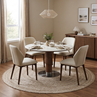 Ravello Round Dining Table, 1.1M, Walnut & White