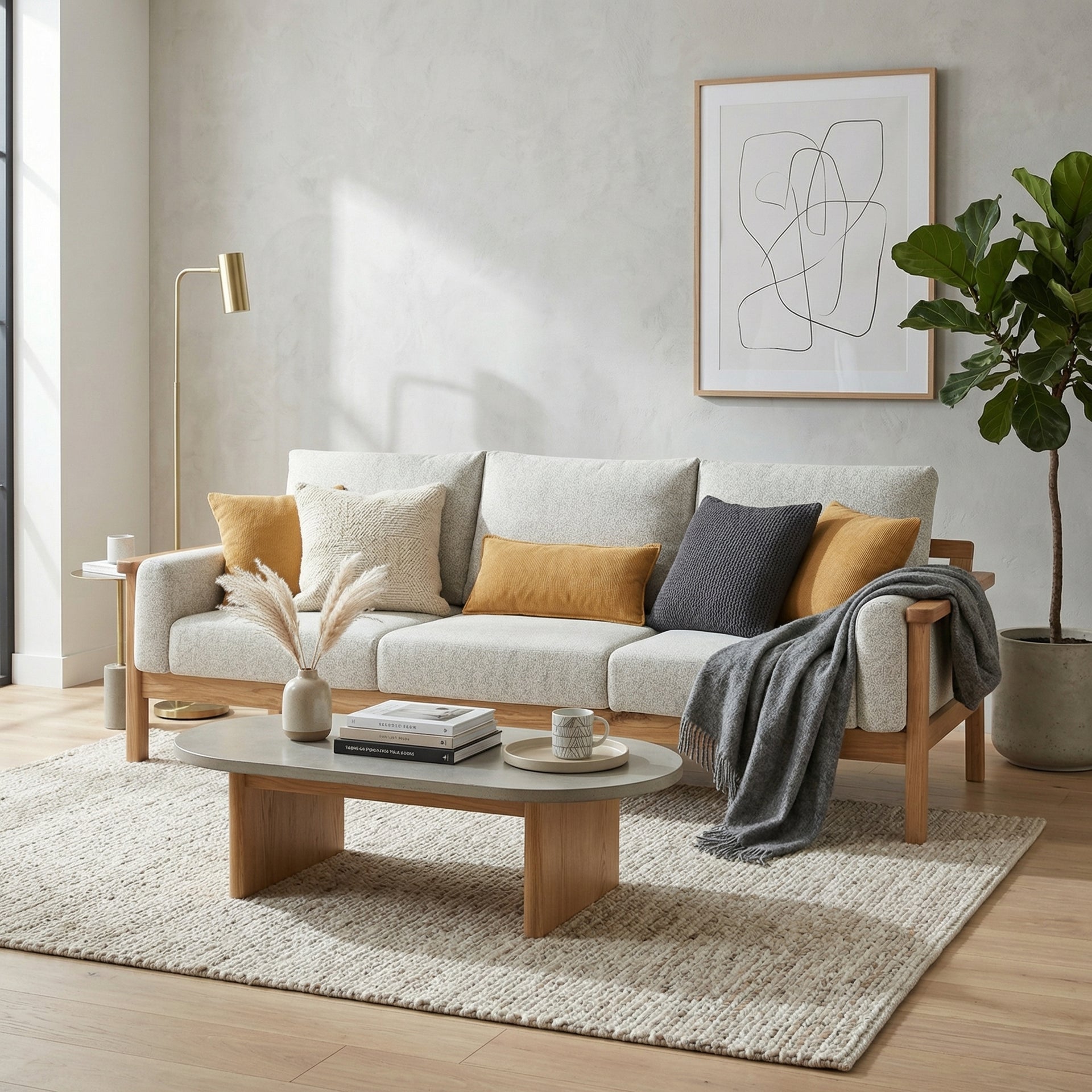 Remini 3 Seater Solidwood Sofa, Beige