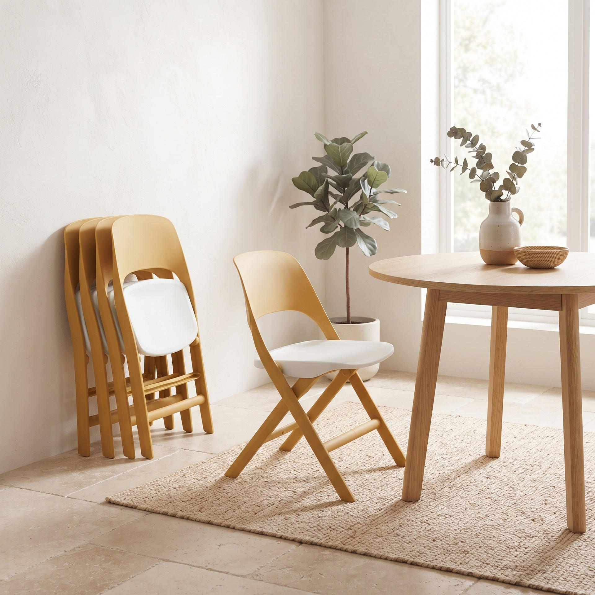 Ribera Foldable Dining Chair, Yellow & White, Set of 5