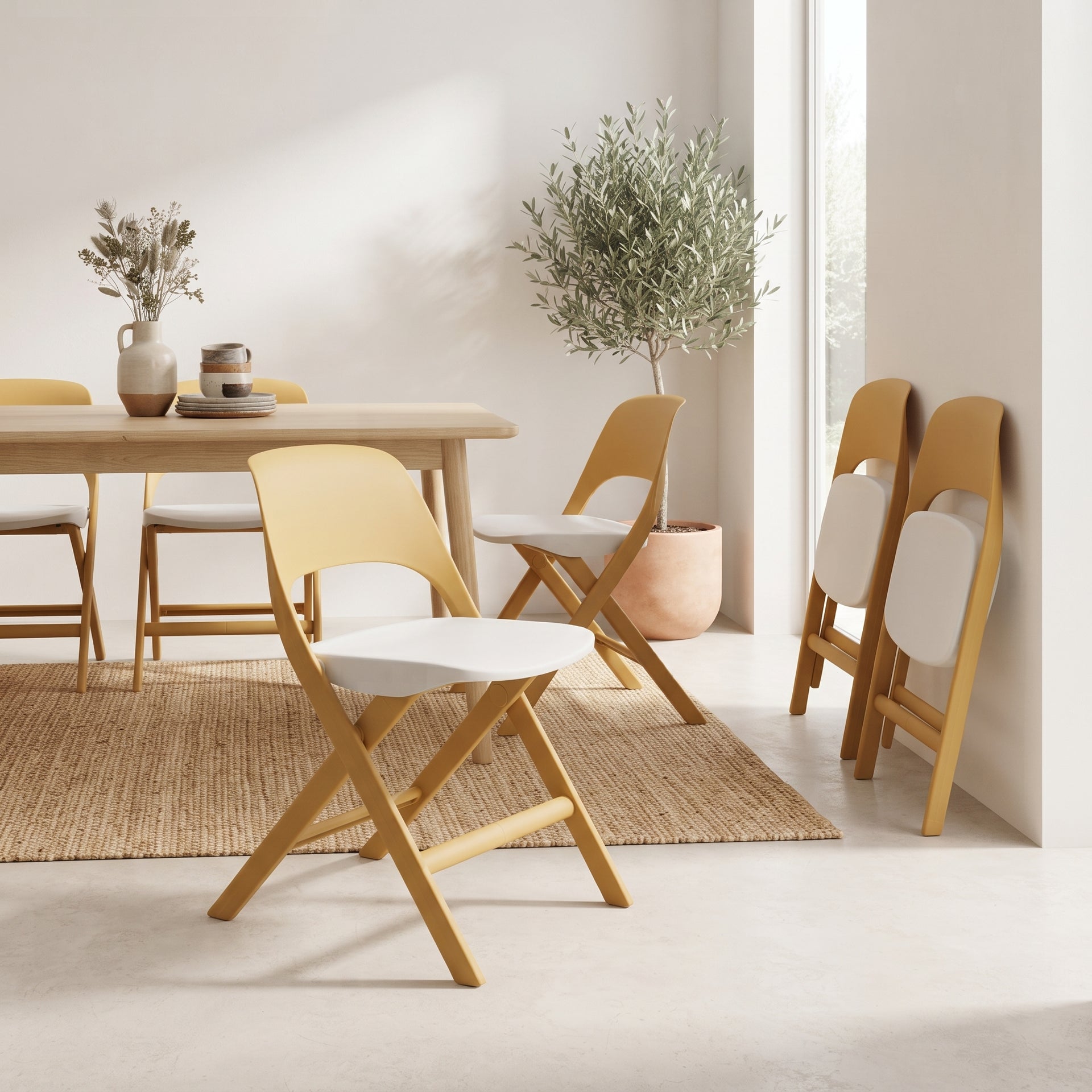 Ribera Foldable Dining Chair, Yellow & White, Set of 5
