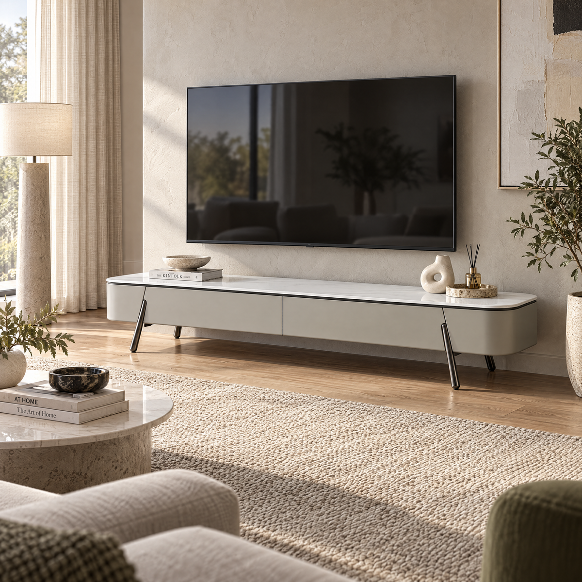 Rome TV Stand, 2M, White & Grey