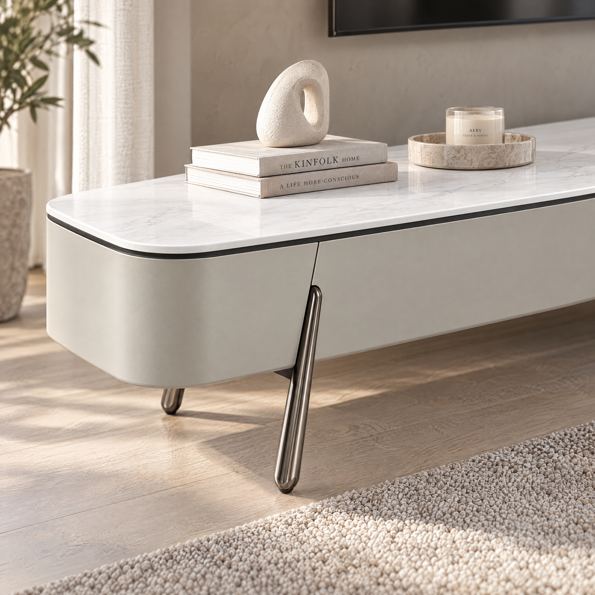 Rome TV Stand, 2M, White & Grey