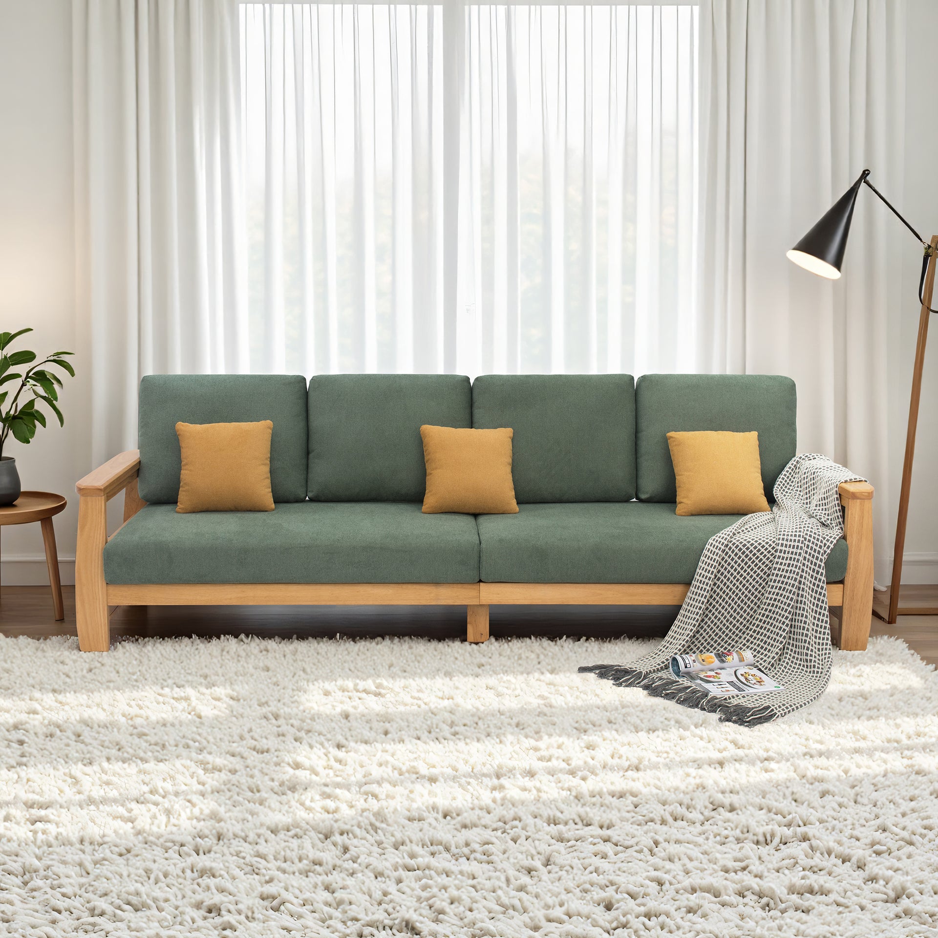 Remini 4 Seater Solidwood Sofa, Green