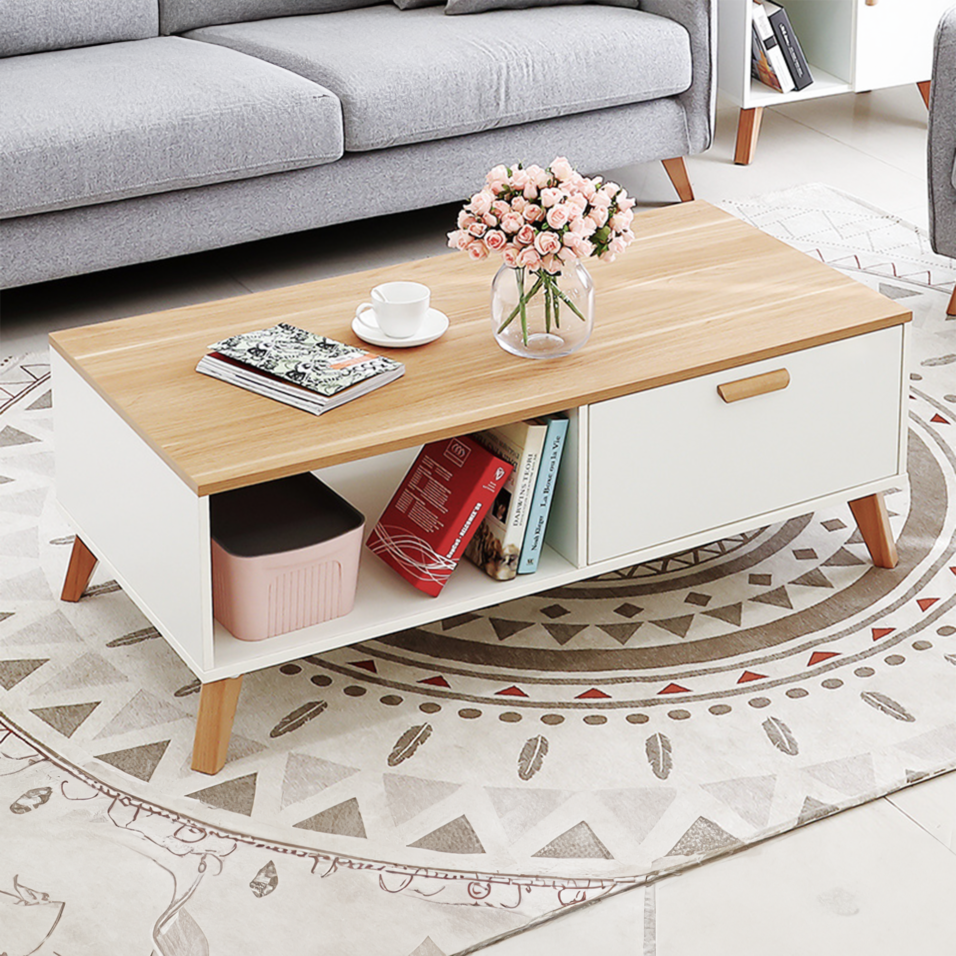 Sassari Coffee table, 1M, White & Diamond Wood