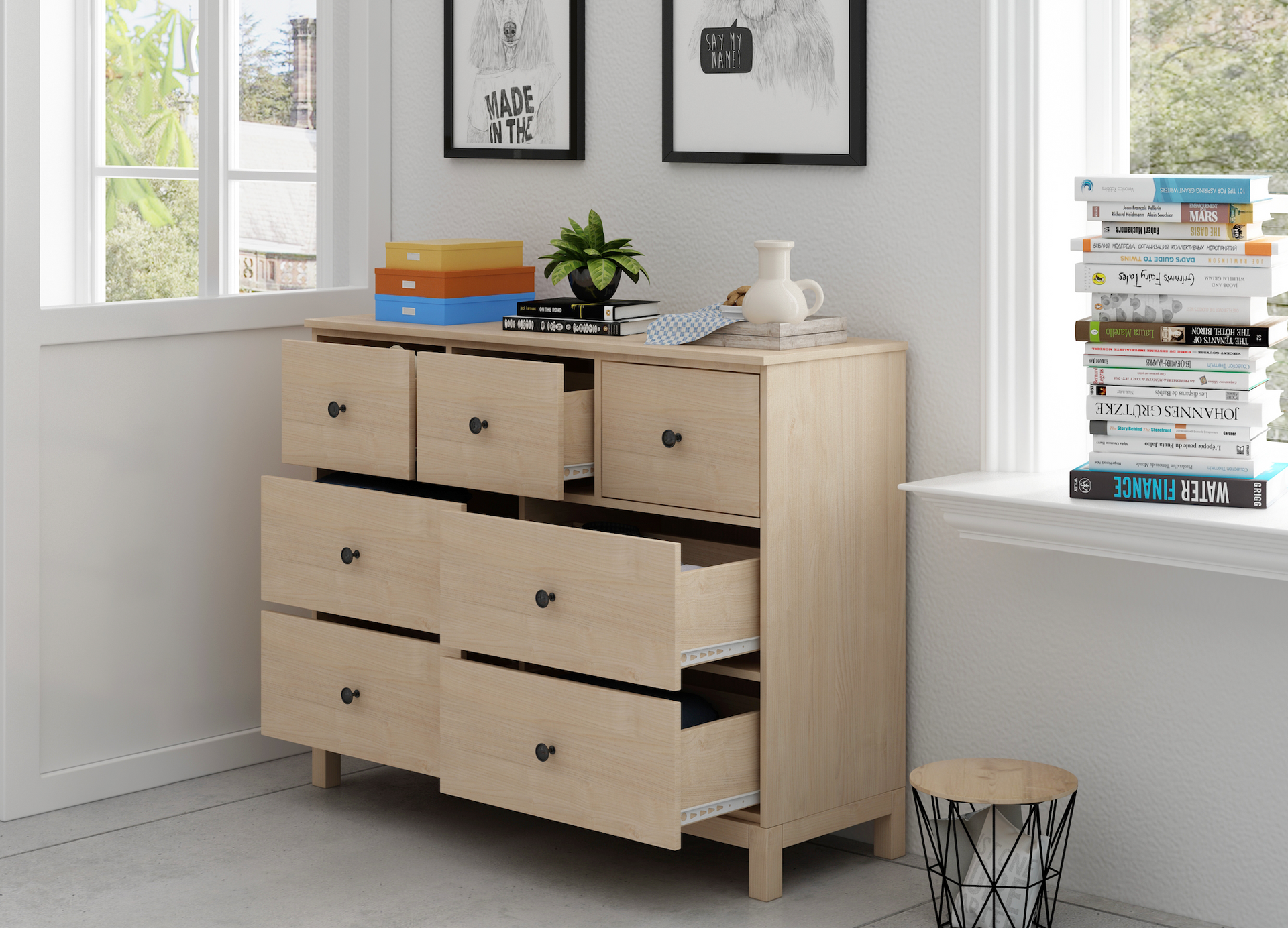 Modica 7 Drawers (3 over 4) Lowboy OAK 1140x390x890mm