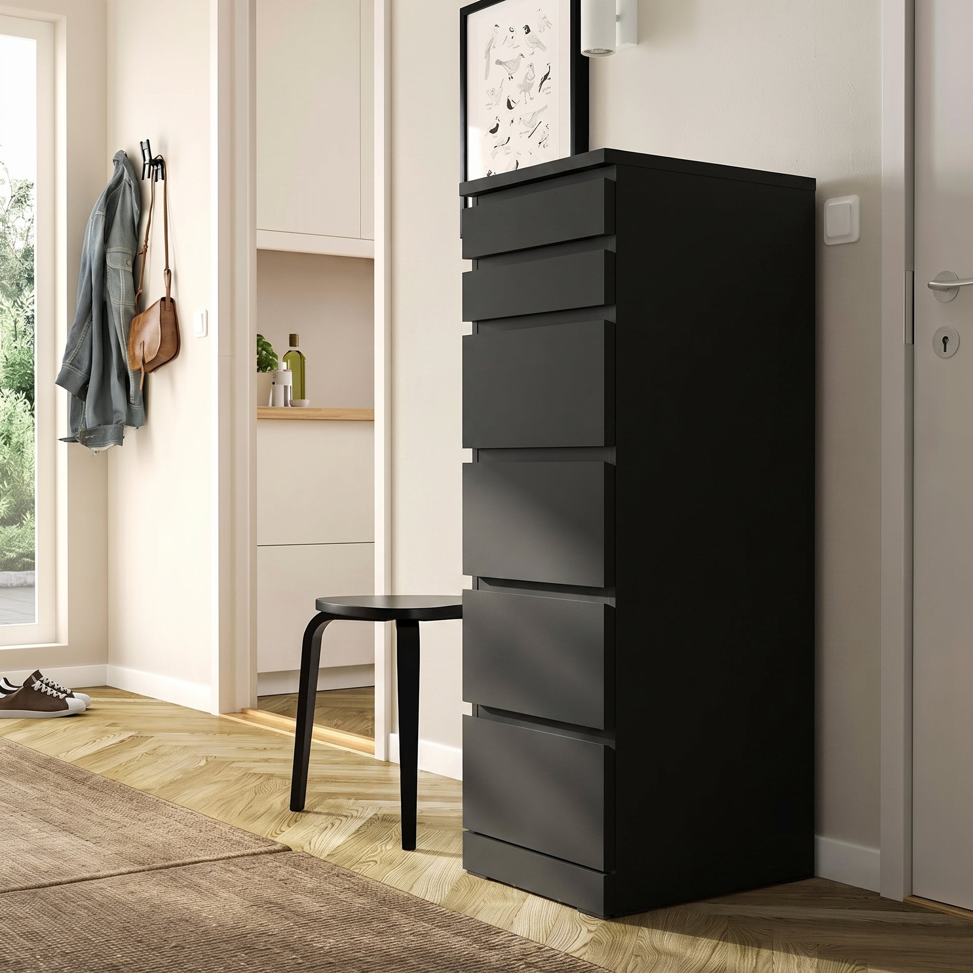 Siena 6 Drawers Slimboy w Mirror, Black