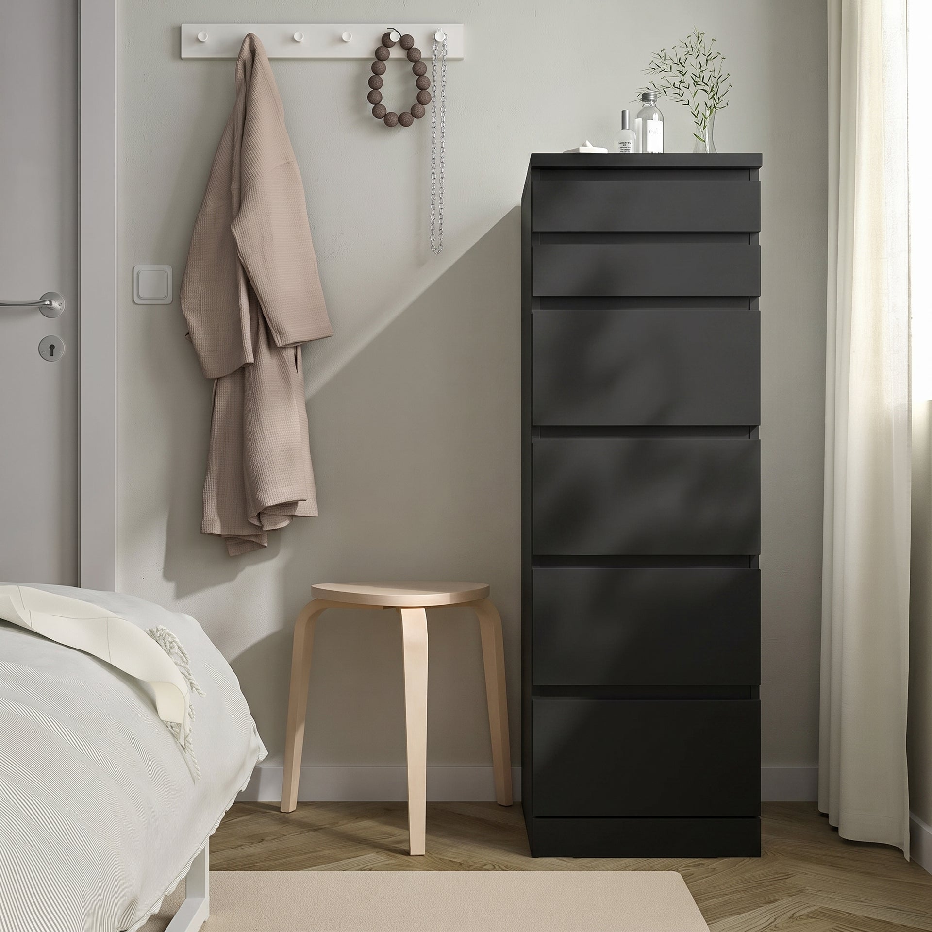 Siena 6 Drawers Slimboy w Mirror, Black