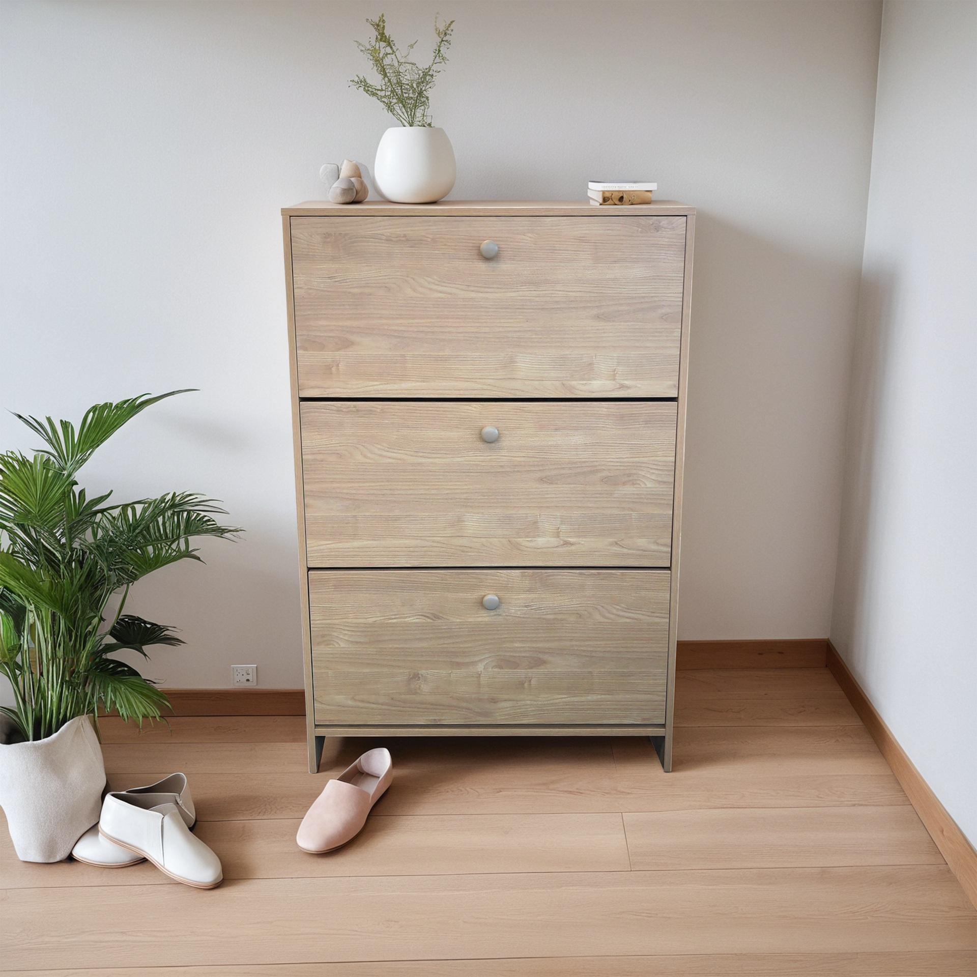 Sisco 3-Drawer Shoe Cabinet, Oak