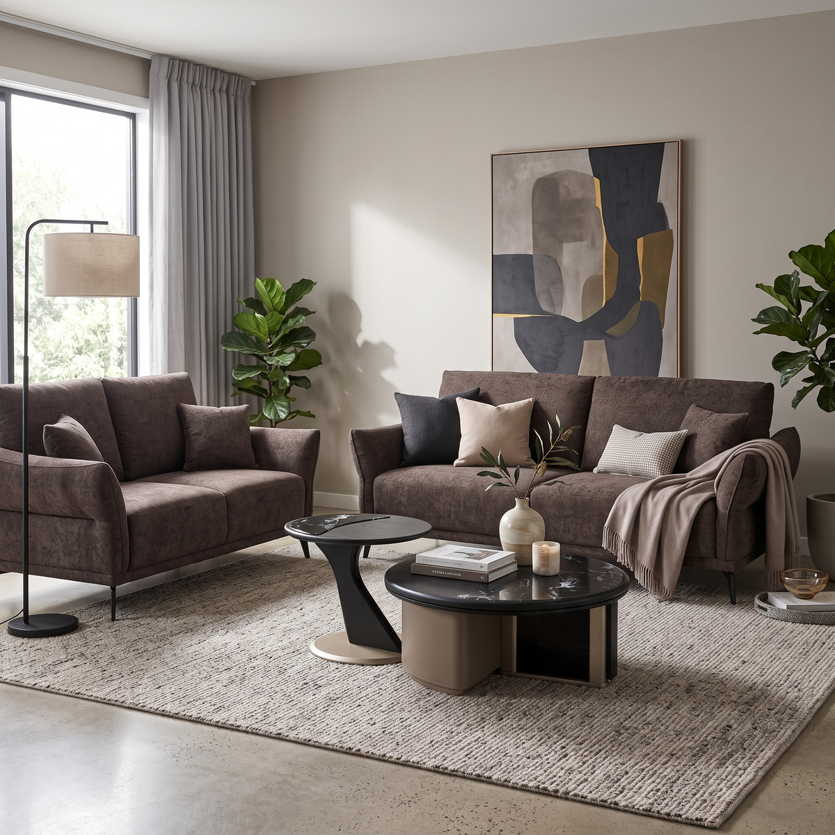 Sora 2-Seater & 3-Seater Sofa Set, Dark Brown
