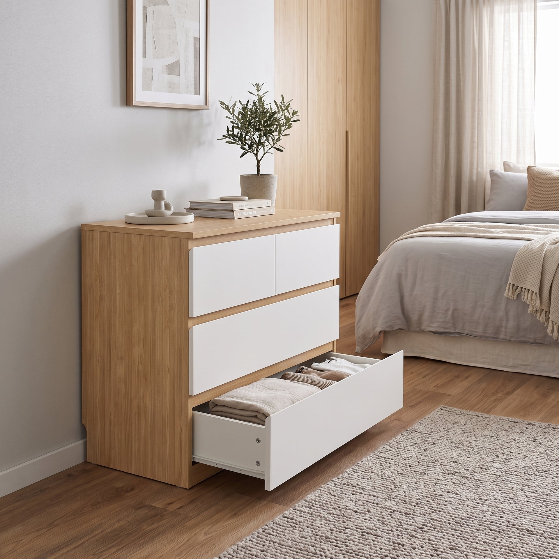 Sotta 2 over 2 Lowboy, Oak and white
