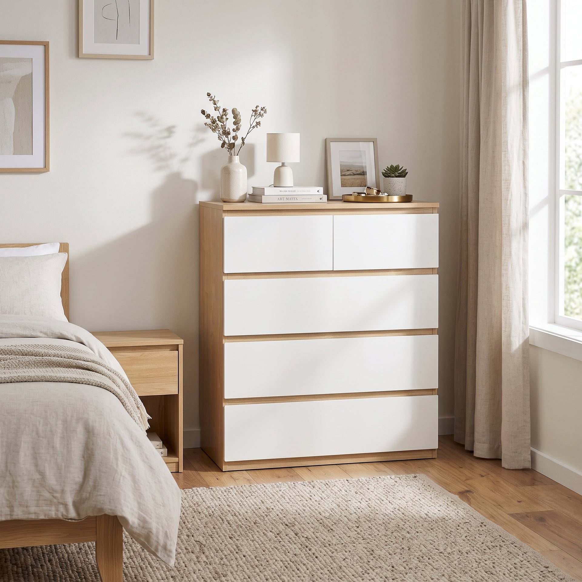 Sotta 2 over 3 Tallboy, Oak & White