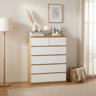 Sotta 2 over 4 Drawer Tallboy, Oak & White