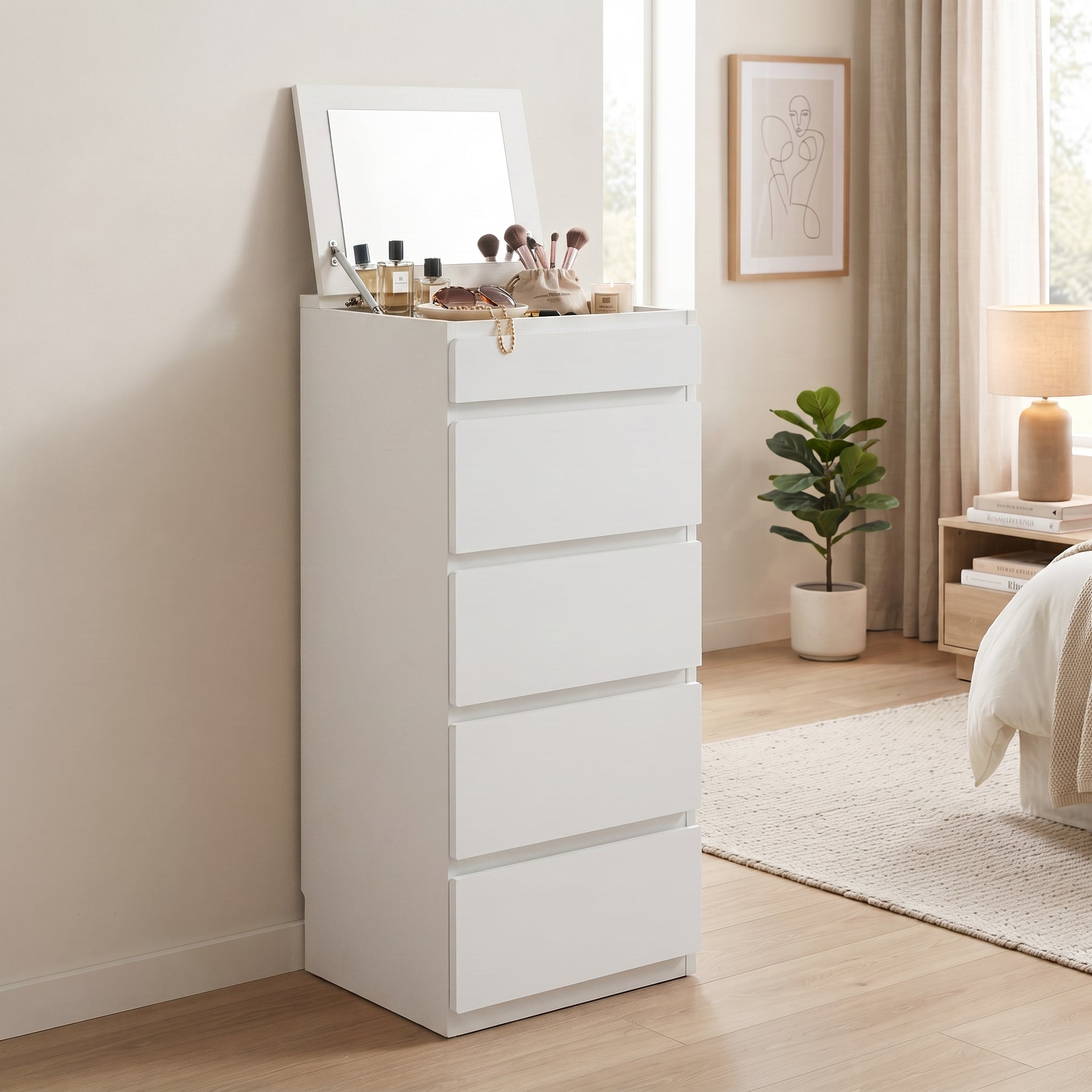 Sotta 5 Drawers Slimboy w Mirror, White