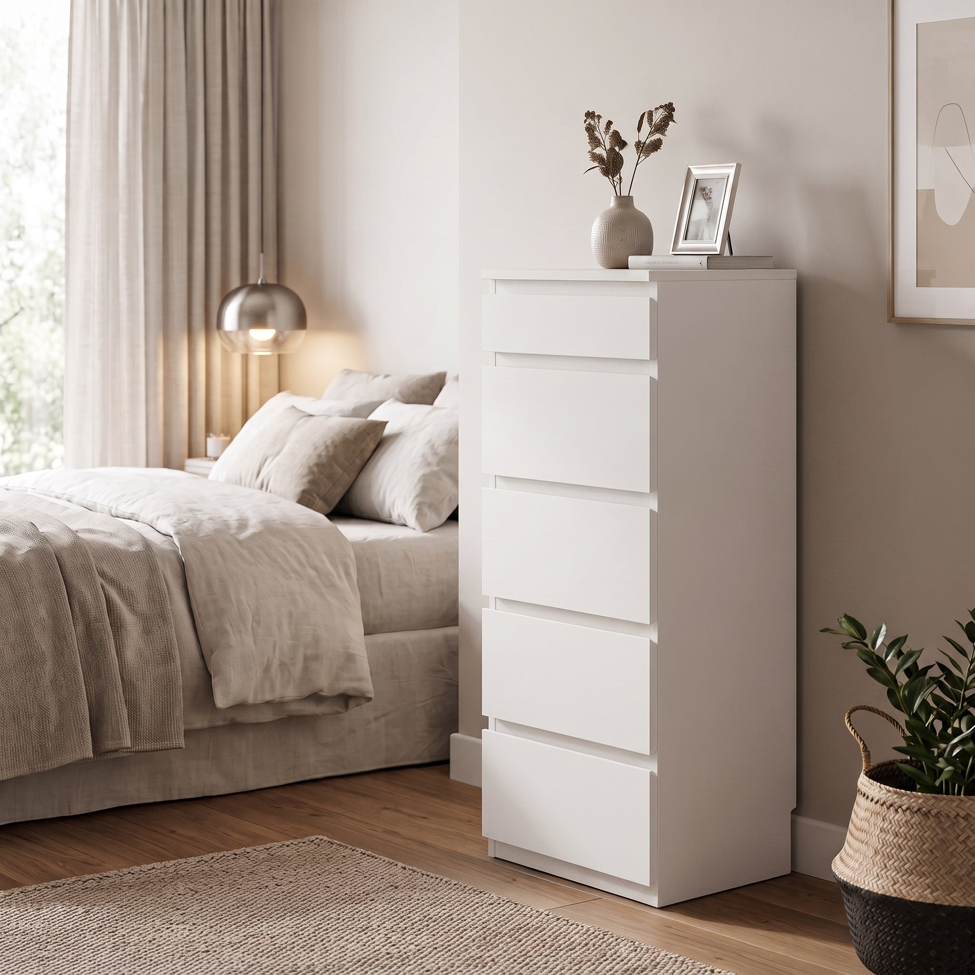 Sotta 5 Drawers Slimboy w Mirror, White