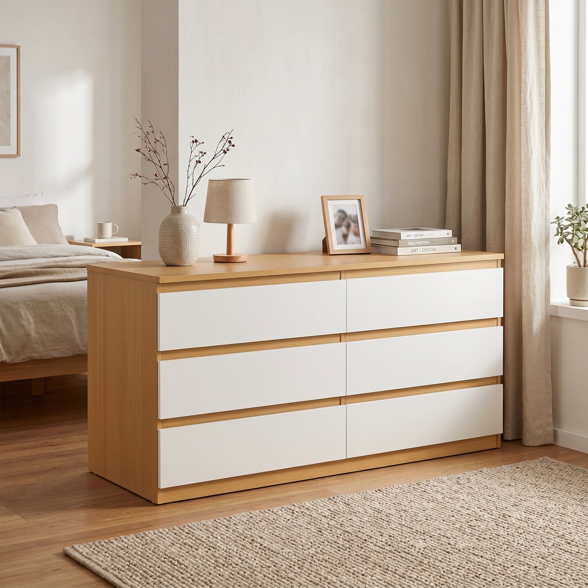 Sotta 6 Drawers Chest, Oak & White