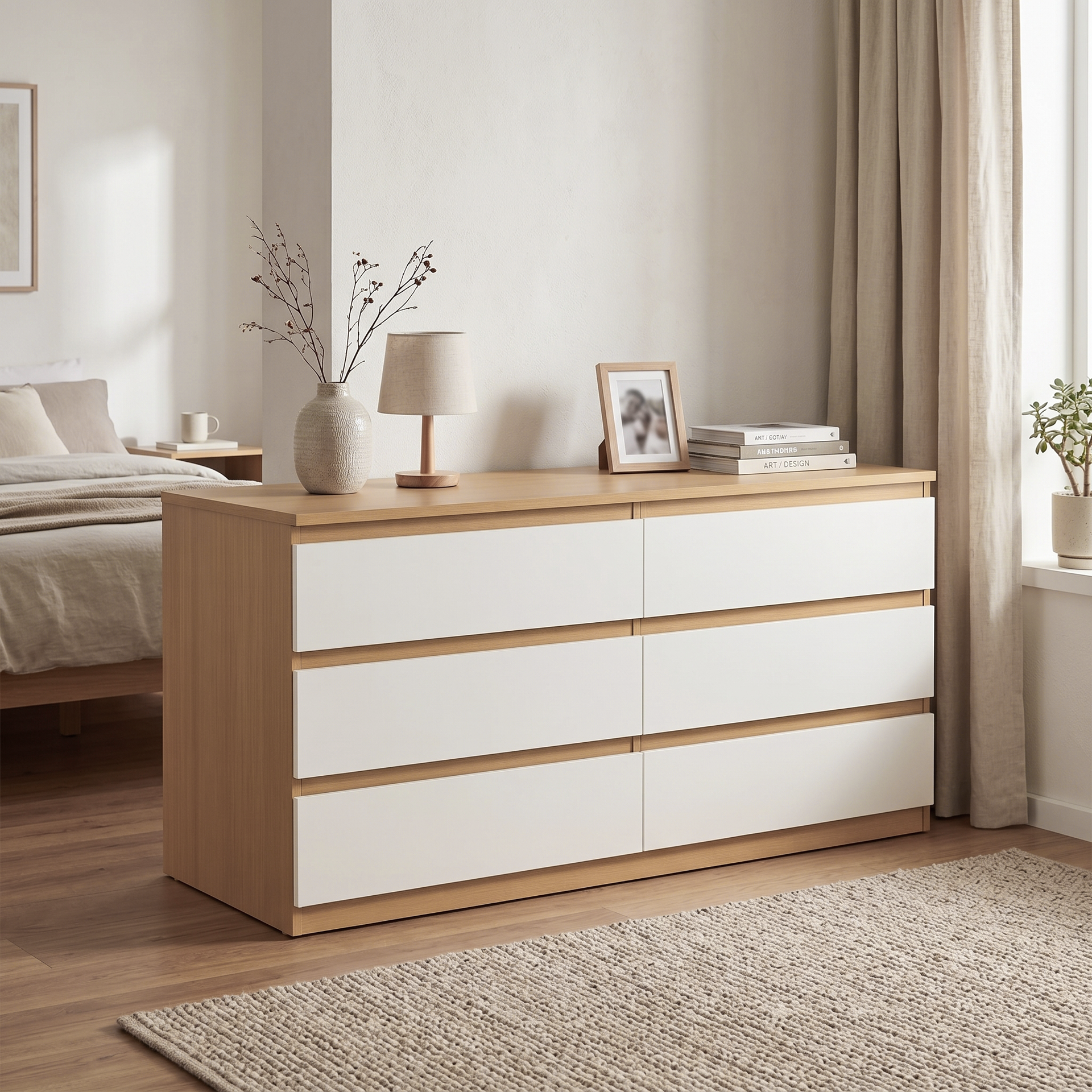 Sotta 6 Drawers Chest, Oak & White