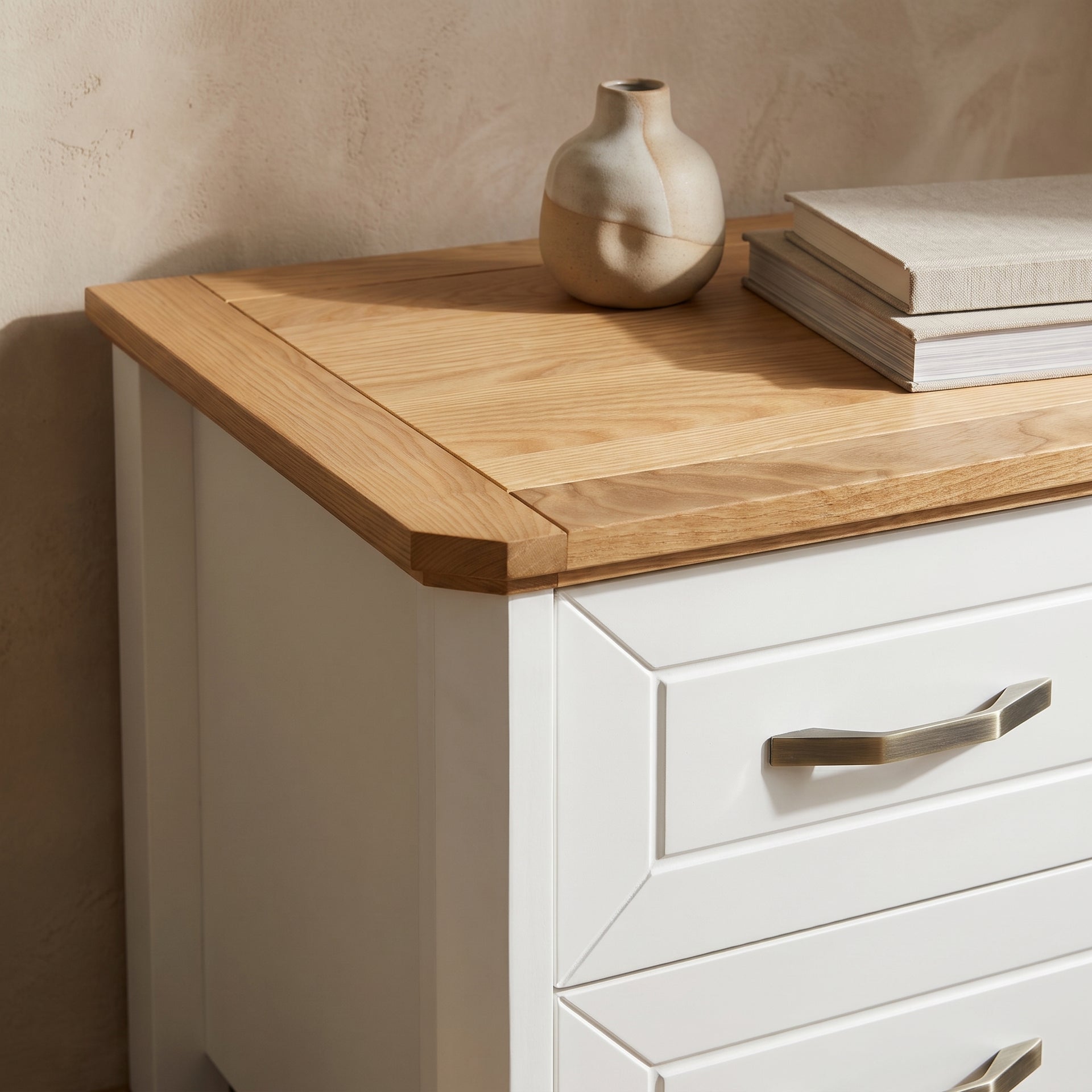 Stoven Bedside Table, White & Wood