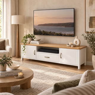 Stoven TV Stand, 1.8M, White & Wood