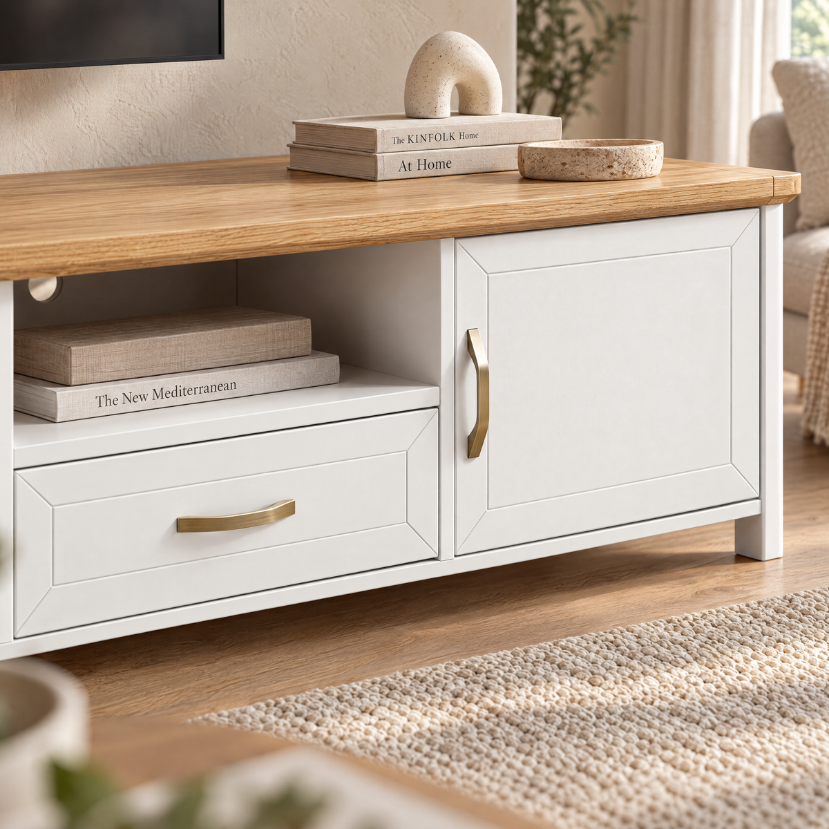 Stoven TV Stand, 2.4M, White & Wood