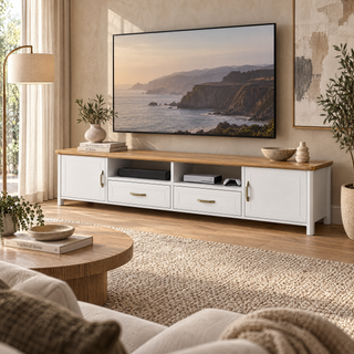Stoven TV Stand, 2.4M, White & Wood