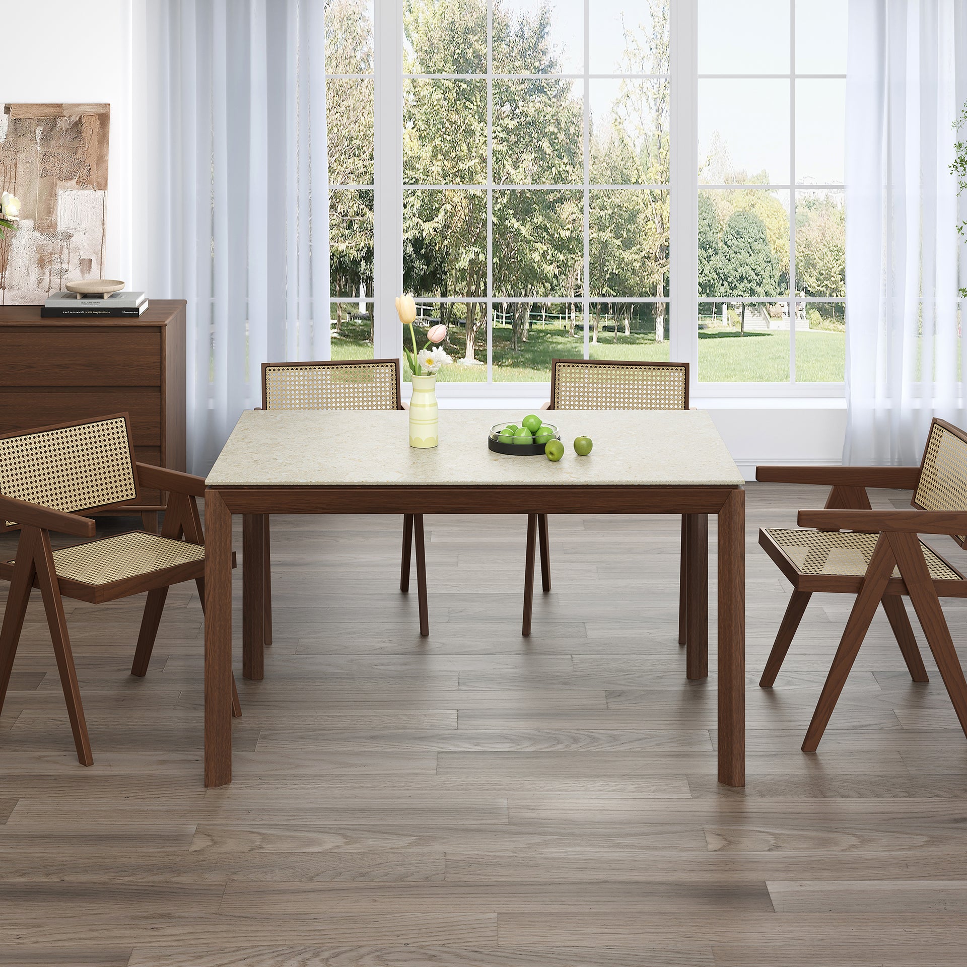 Arezzo Standard Dining Table with Ceramic Top, Claro Walnut/Beige 1.8M
