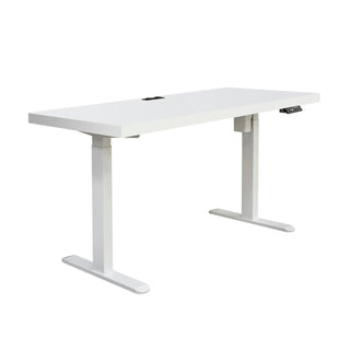 Asti white electric standing desk with height adjustable frame, USB ports and power outlets | Proferlo