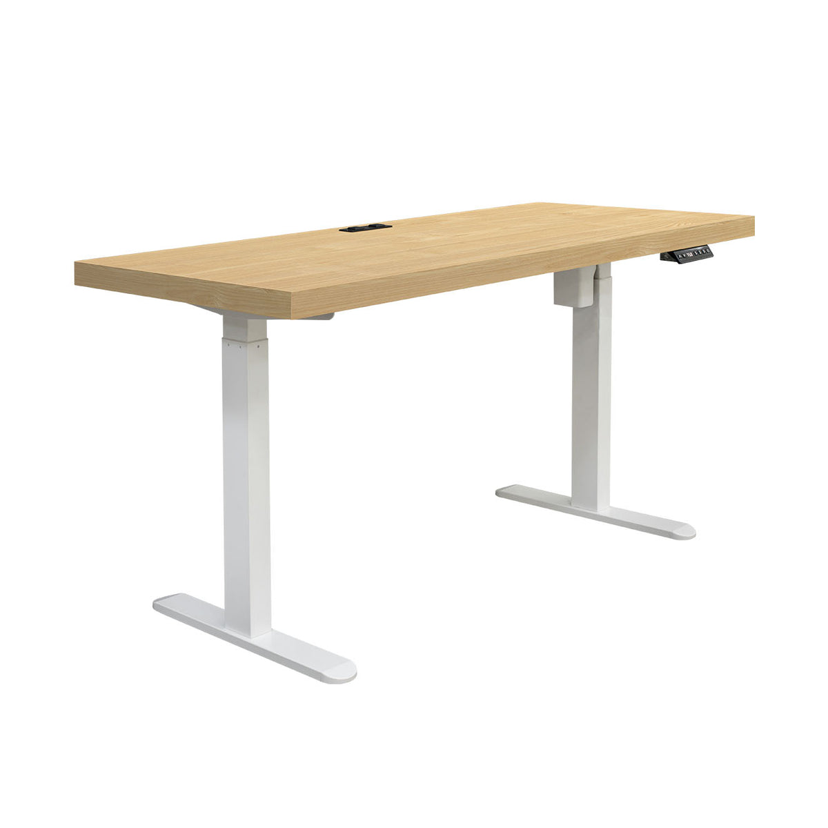 Asti Electric Standing Desk w Charger, 1.6M, Oak & White