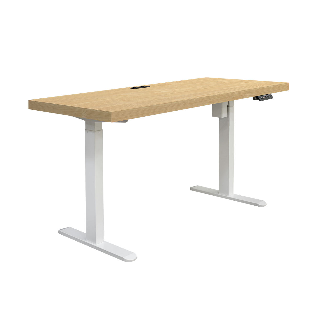 Asti Electric Standing Desk, 1.4M, Oak & White, with Charger