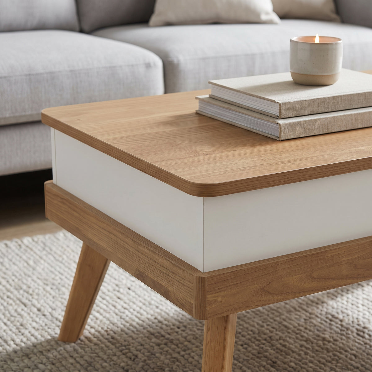 Tasman Lift Up Coffee Table, 1M, Oak & White