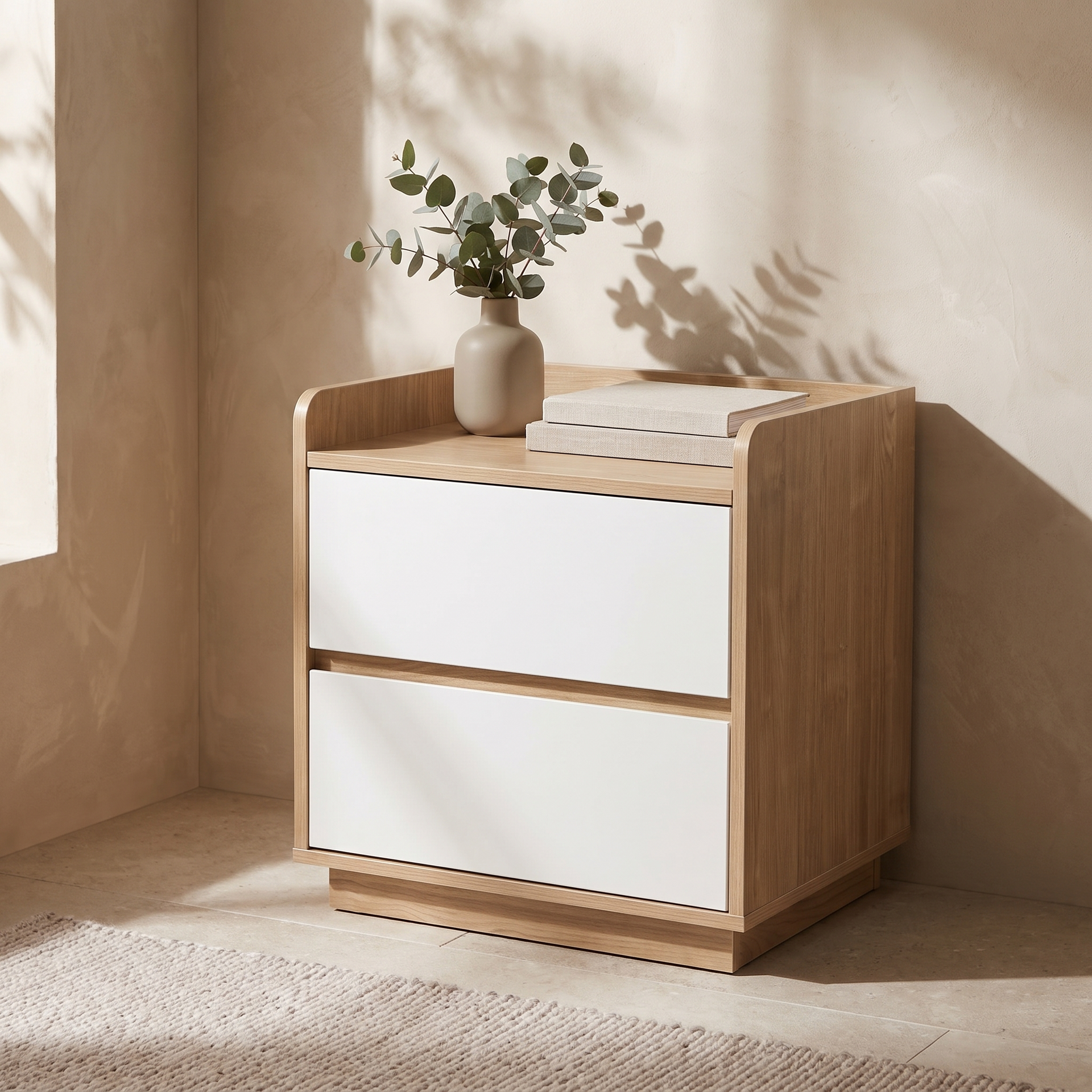 Turin Bedside Table, Oak & White